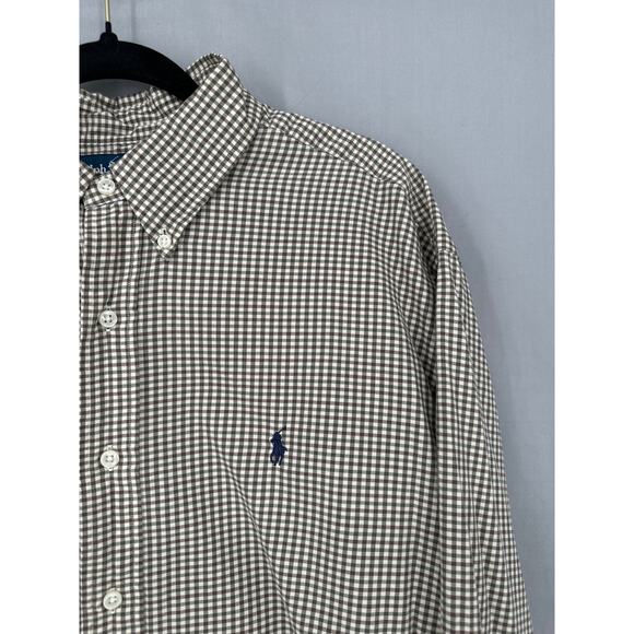 90s Vintage Ralph Lauren Shirt Men XL Olive Green Check Plaid Button Pony Cotton - Picture 6 of 9